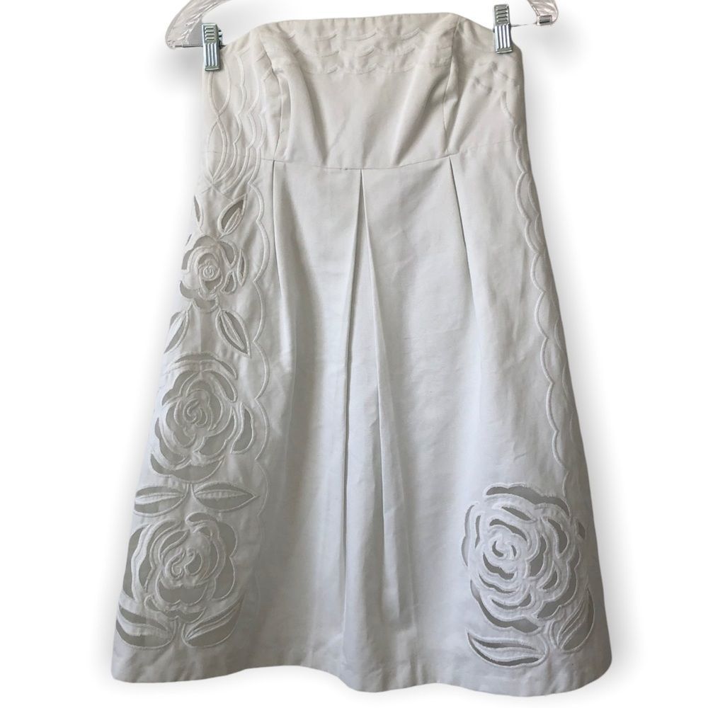 LILLY PULITZER Women's White Strapless Betsey Floral Cutout 100% Cotton Dress, 4
